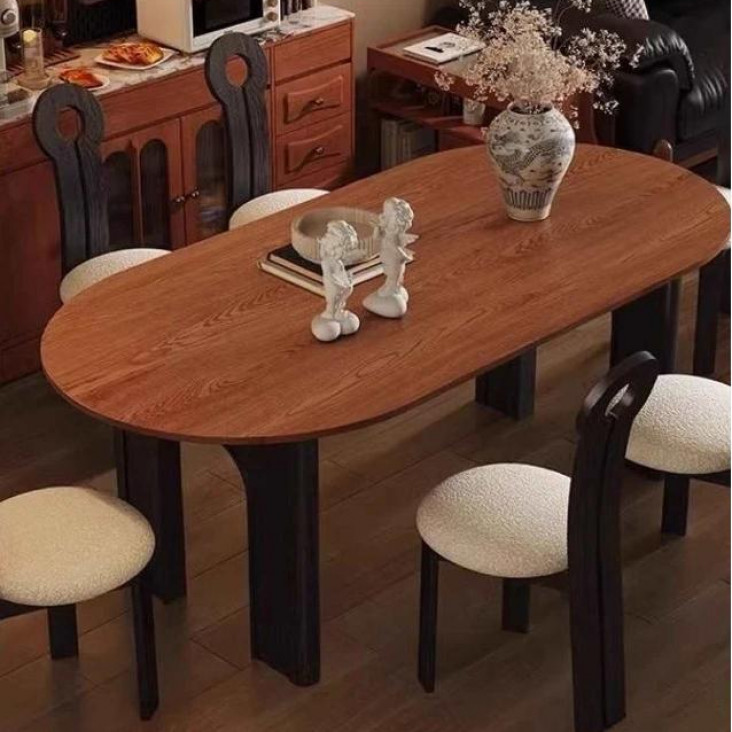 新款法式复古实木餐桌椅组合家用椭圆中古风2025凯旋门