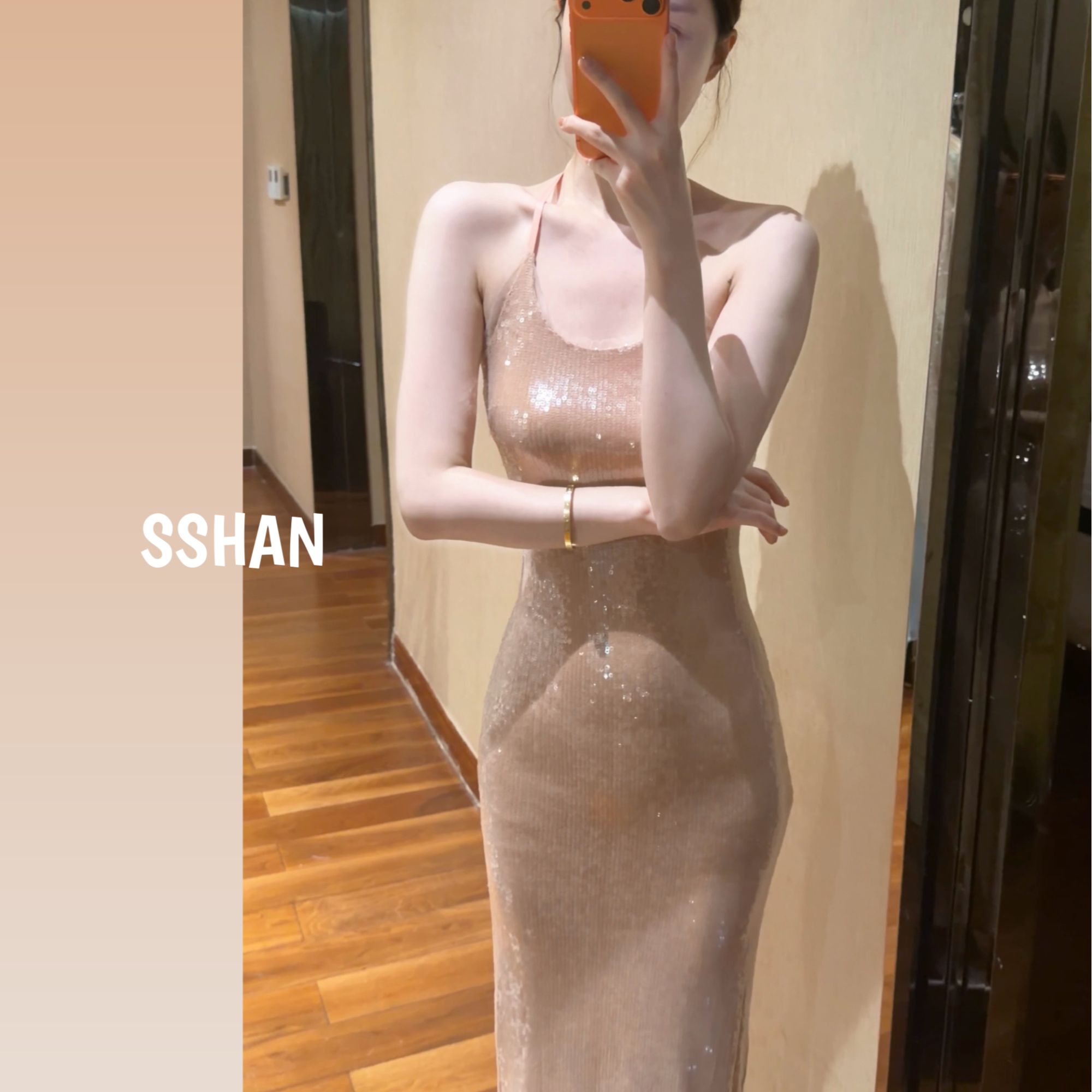 闪闪定制【人鱼传说】亮片挂脖露背修身连衣裙