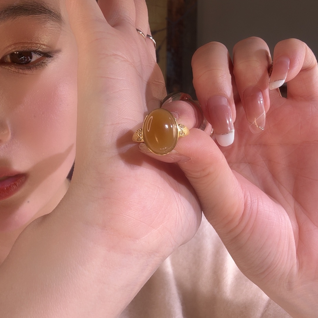 和田玉（糖玉）银S925镶嵌戒指