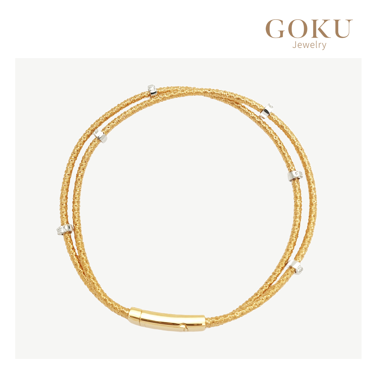 GOKU18k金手链女绕丝钻石链重工时尚简约镶嵌双色K金软手镯