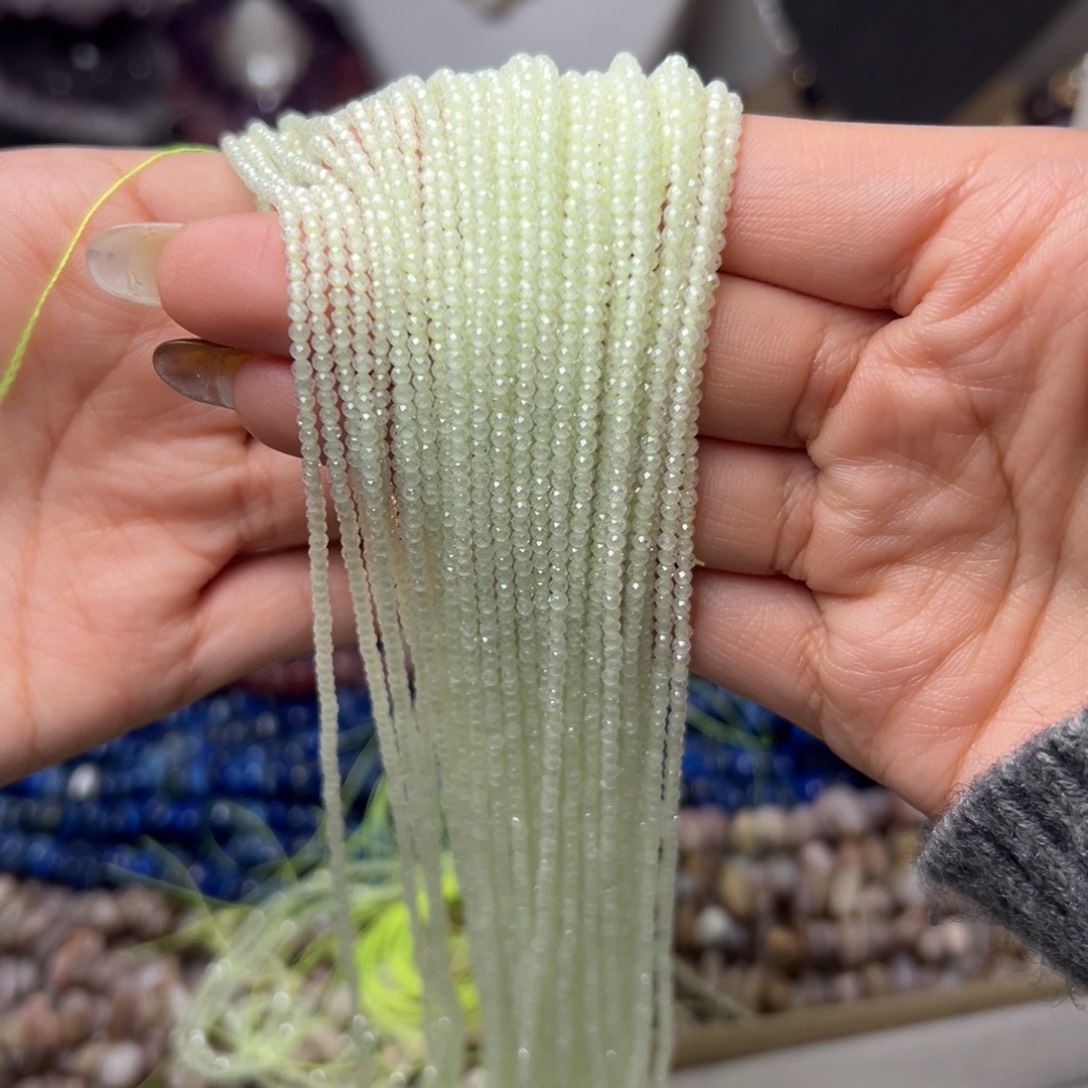 玛瑙/玉髓合金珠宝半成品Y713/奶油绿锆石一条