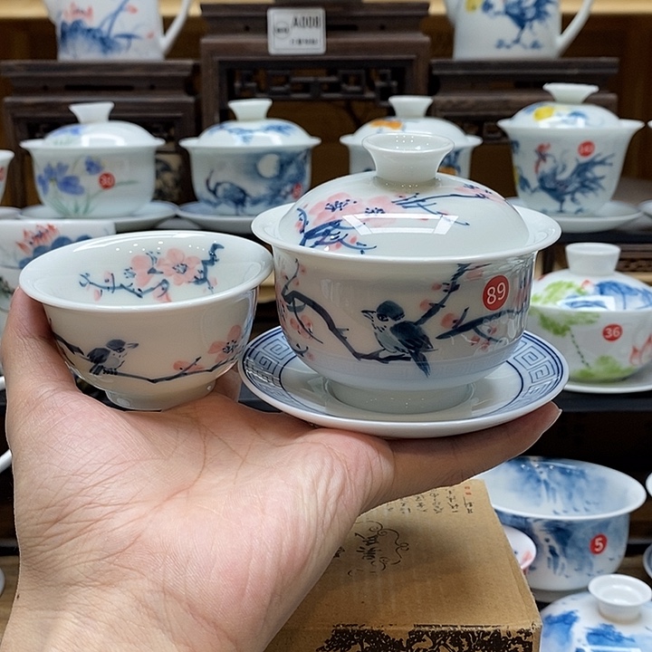 手绘喜上梅梢160cc➕压手杯85cc釉下彩微瑕福利款