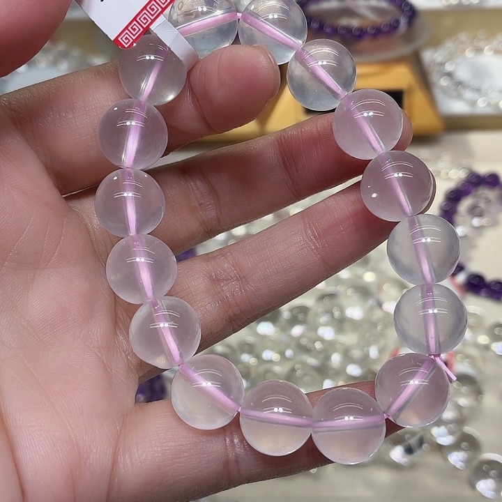 玉粉水卡12mm手串