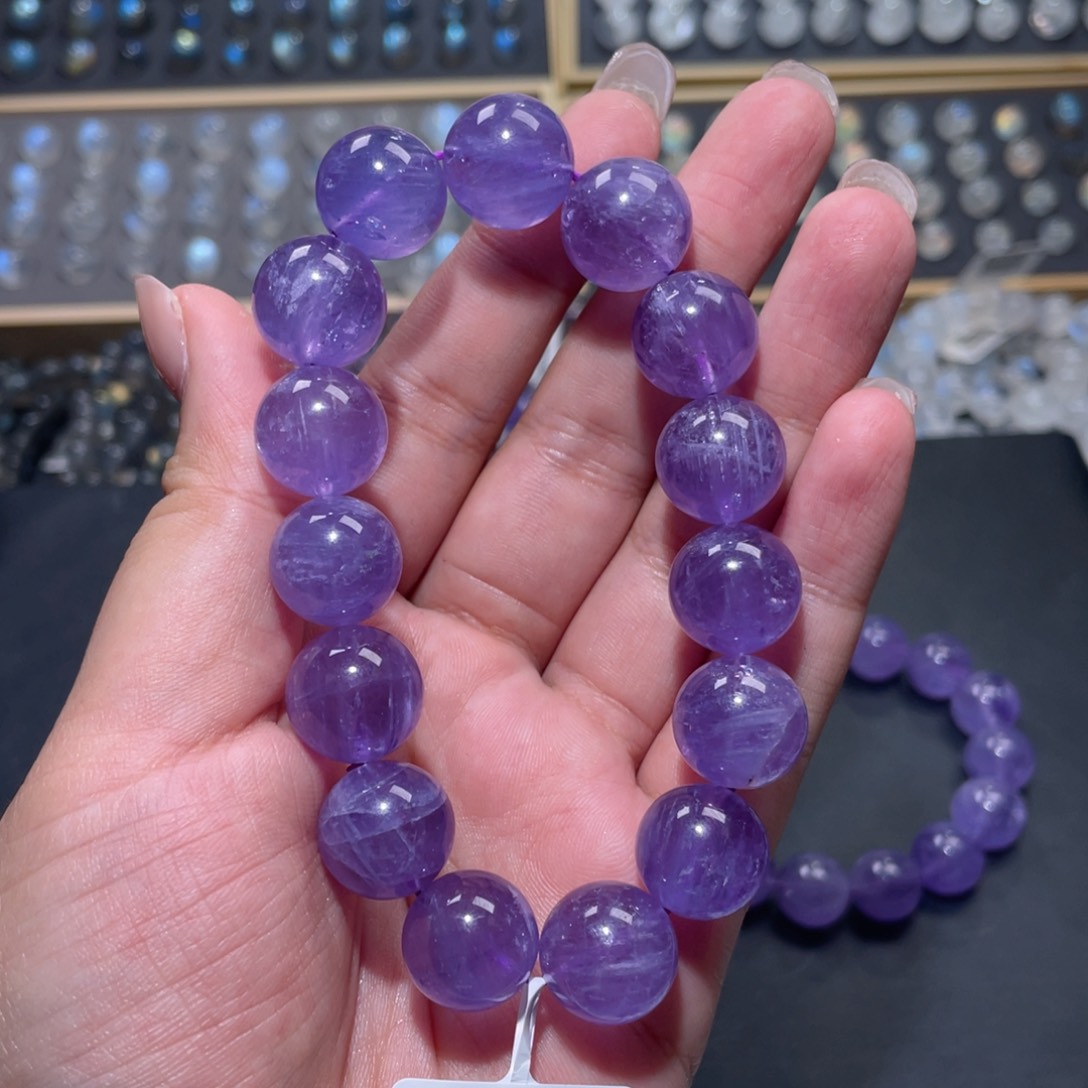 埃***梦水晶手链未镶嵌薰衣草紫兔手链14.6mm