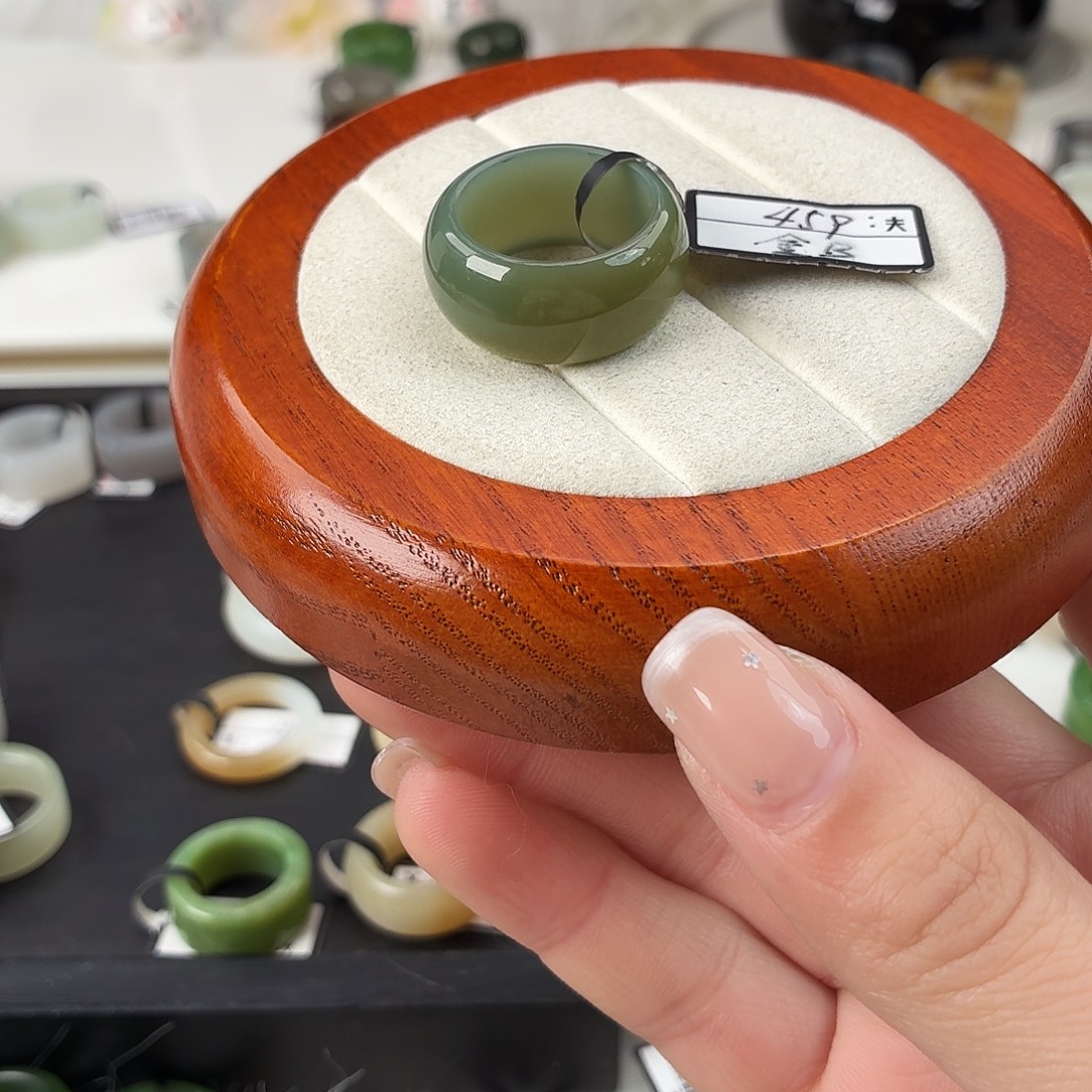 和田玉未镶嵌戒指Q27糖青墩墩内径18.8