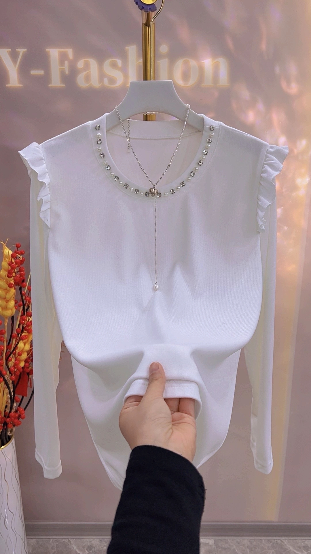 2025年.冬新款双面磨毛大码女装3263飞肩钉钻长袖洋气气质时尚