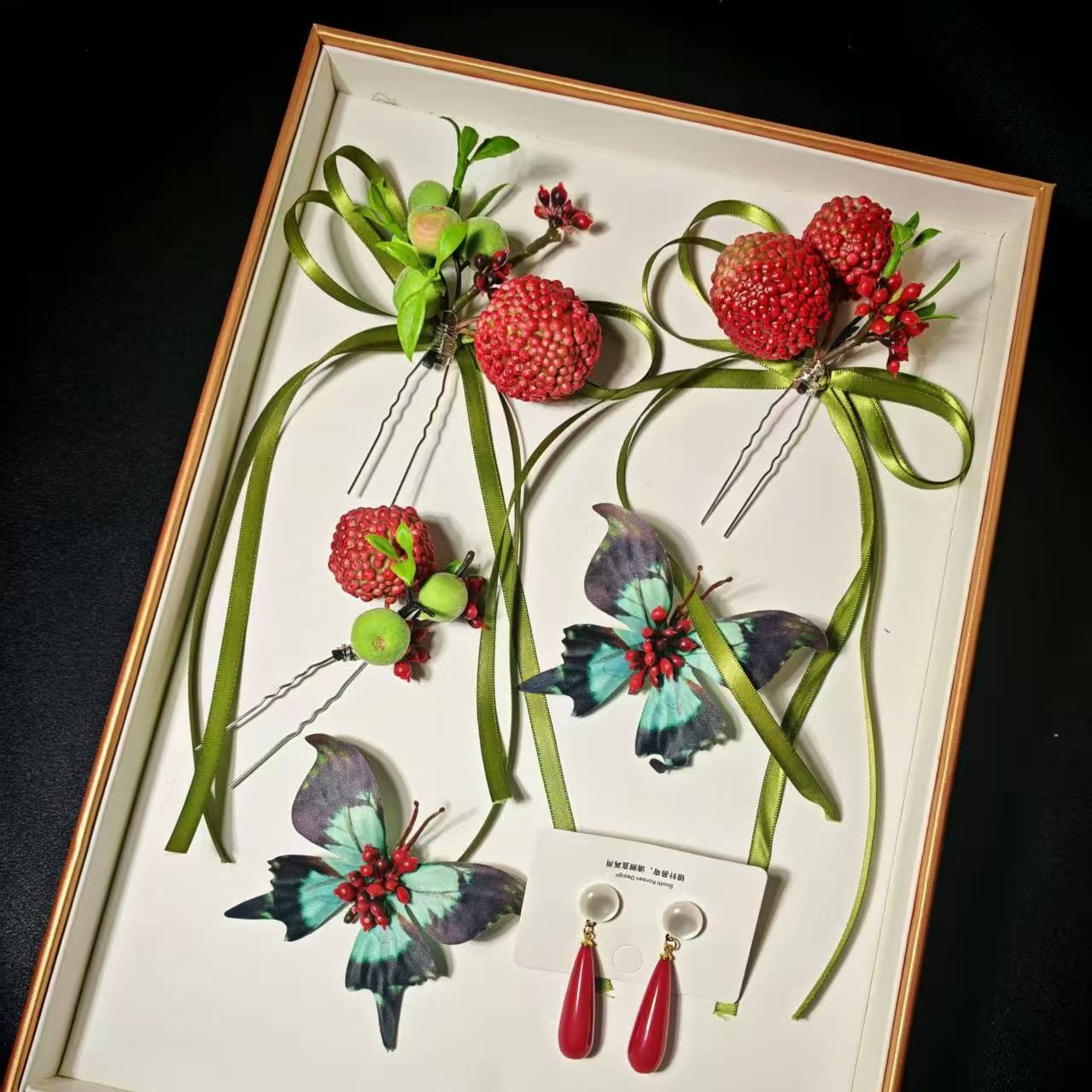 新娘头饰复古大方红色韩式结婚简约简单森系唯美精美