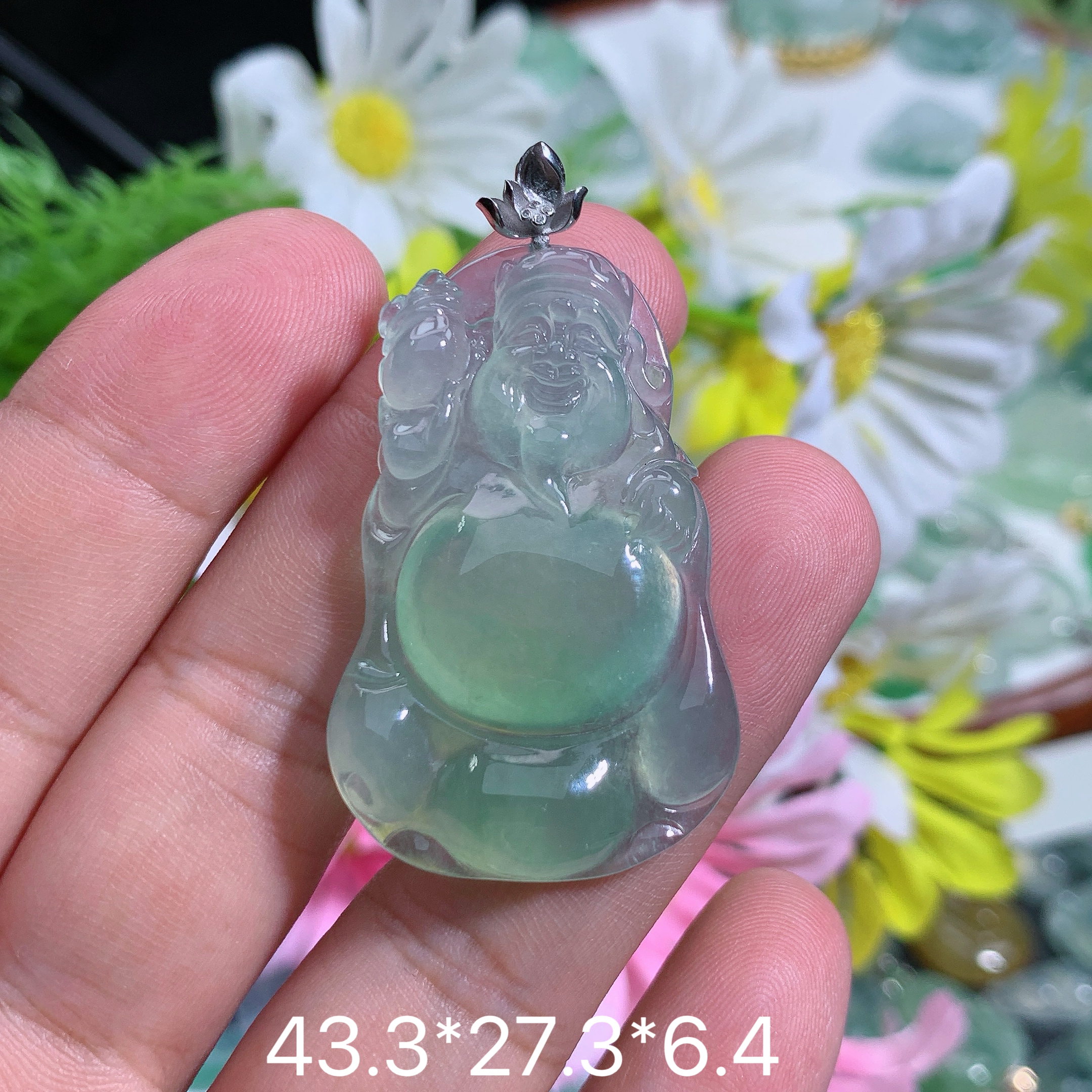 缅甸天然翡翠A货冰种晴底绿财神吊坠生精雕气质百搭精美礼物精致