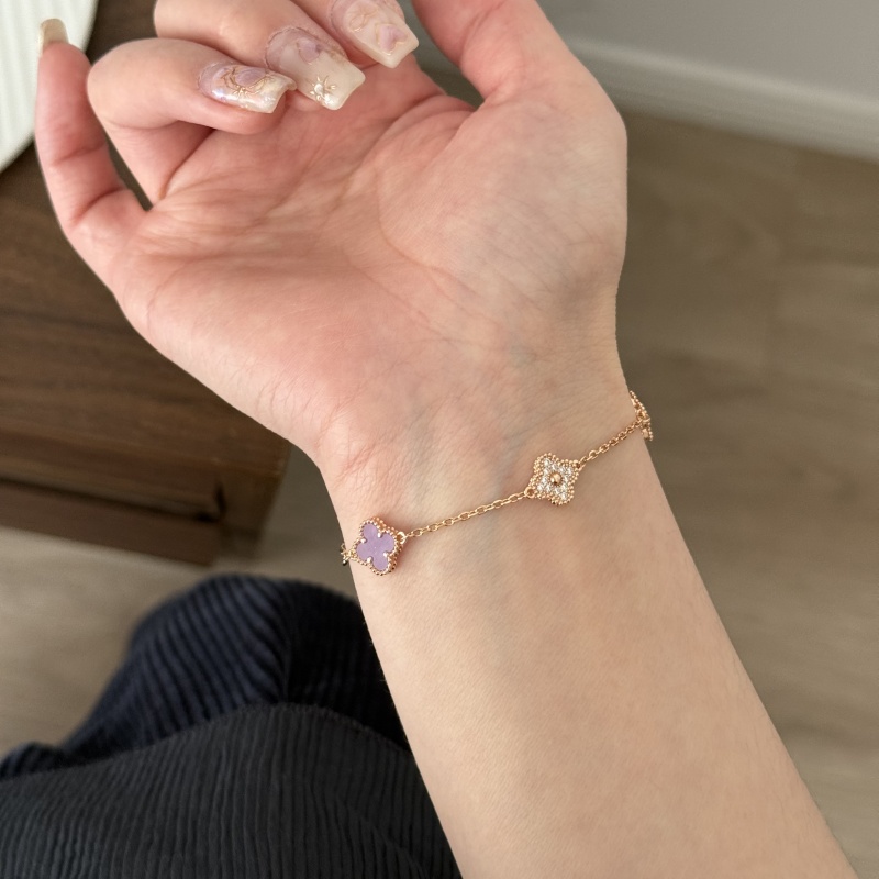 铜合金手链 紫色迷你五花四叶草间锆拼接手链【S291】