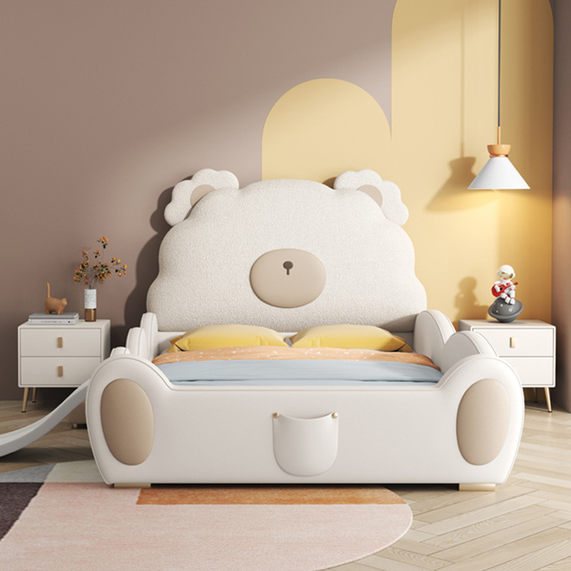 卡通小熊床奶油风1.5米家用床实木儿童床男孩床简约儿童房储物床