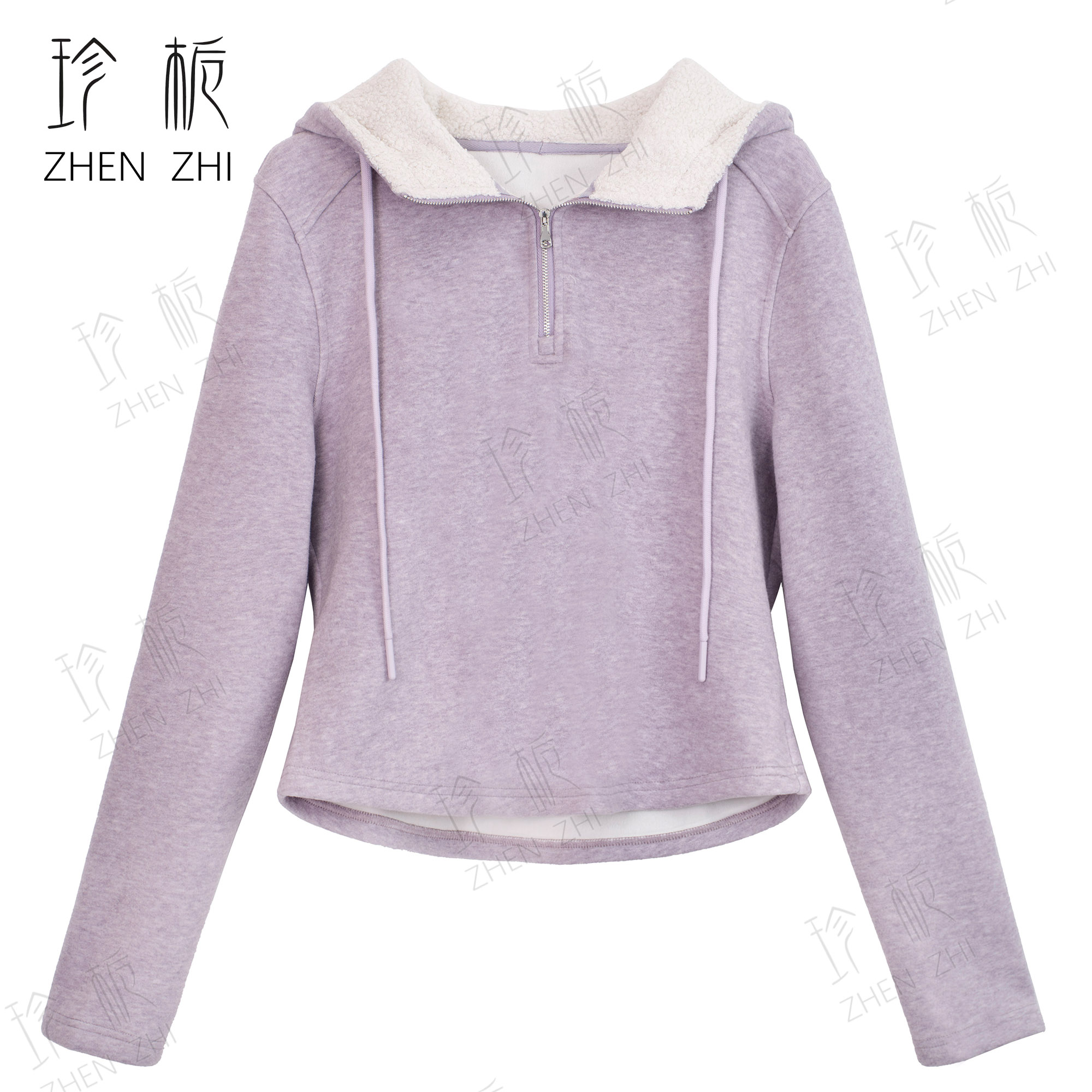 秋冬修身型连帽拉链加绒厚款百搭套头款时尚长袖羊毛卫衣HC8023