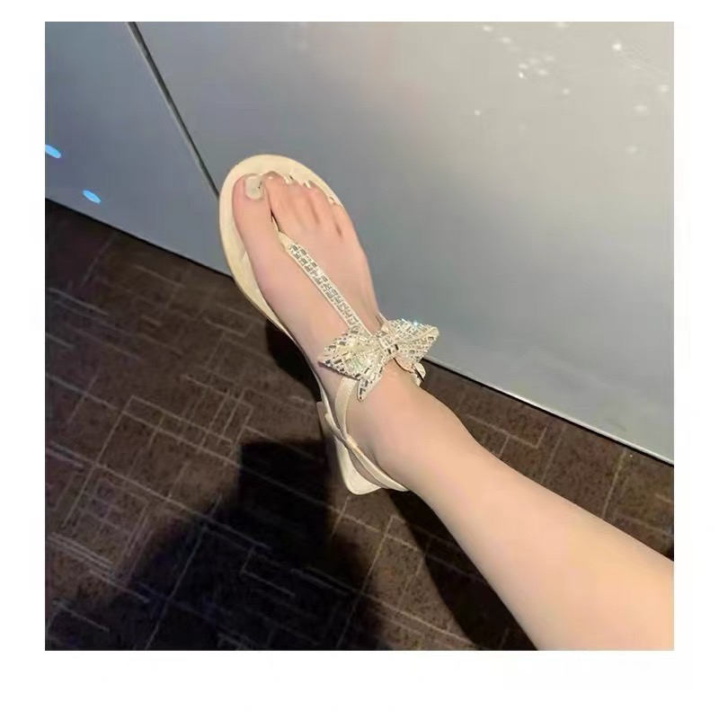 小个子小码女鞋代发新款风仙女一件夹趾鞋女平底凉拖水钻907-1