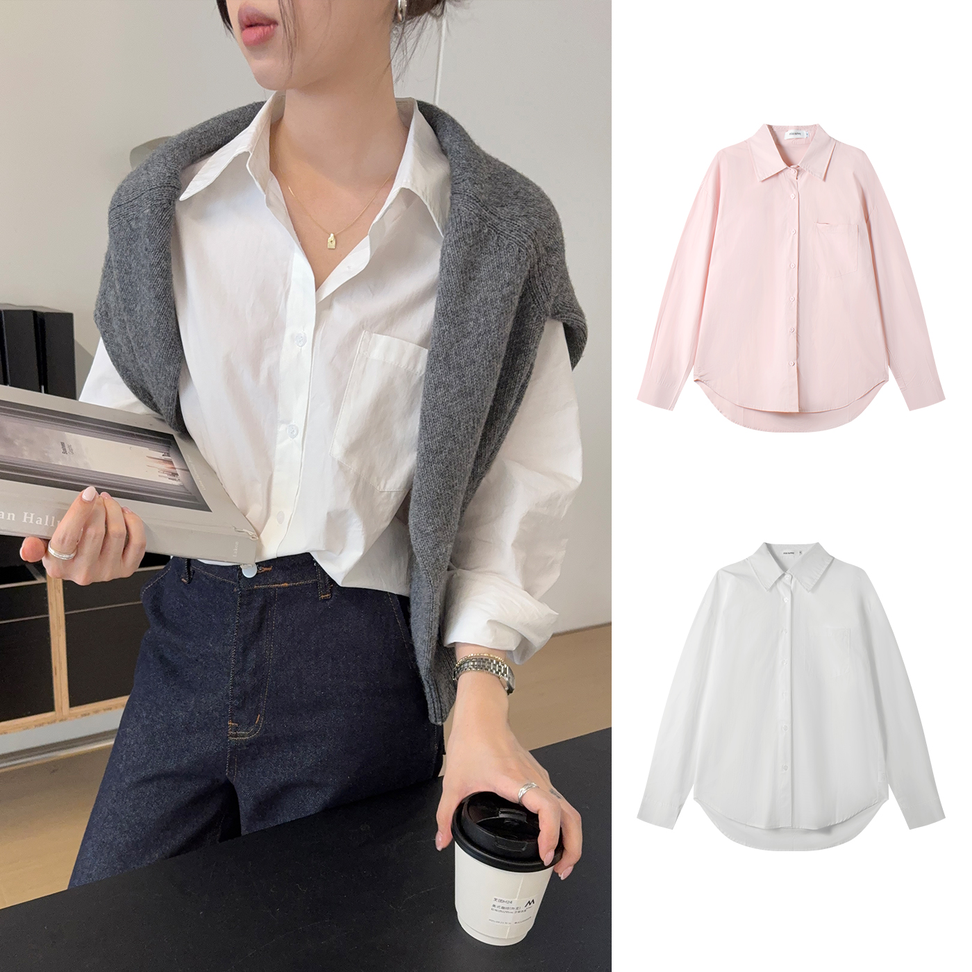 Manman #1294自制通勤百搭纯色衬衫法式经典款气质长袖上衣女