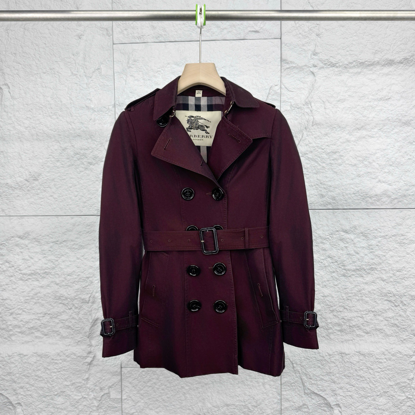 99新 BURBERRY/博柏利 4码/酒红色翻领双排扣风衣/16830603