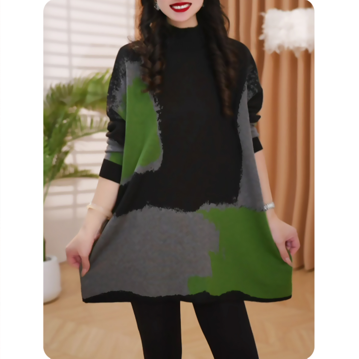 |TS4|绿影时尚女士毛衫上衣洋气长袖显瘦大码女装4ZS01251081