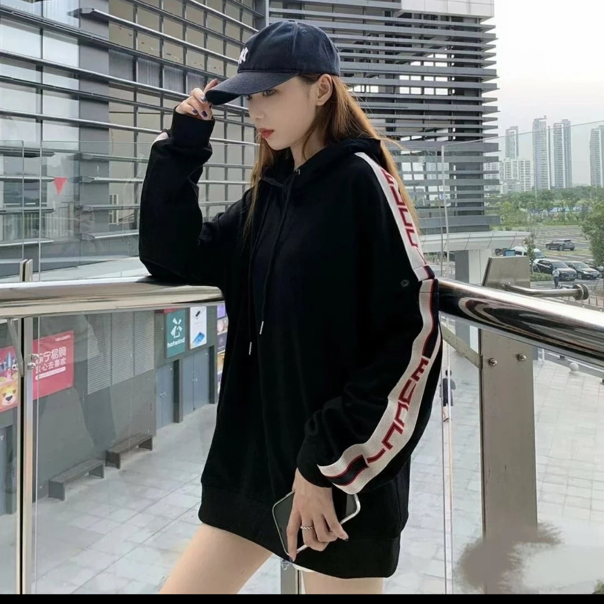 99新 GUCCI/古驰 可拆袖套连帽卫衣侧边logo帽衫/S码/A12084