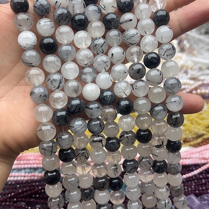 玛瑙/玉髓未镶嵌珠宝半成品一条10mm左右黑发晶