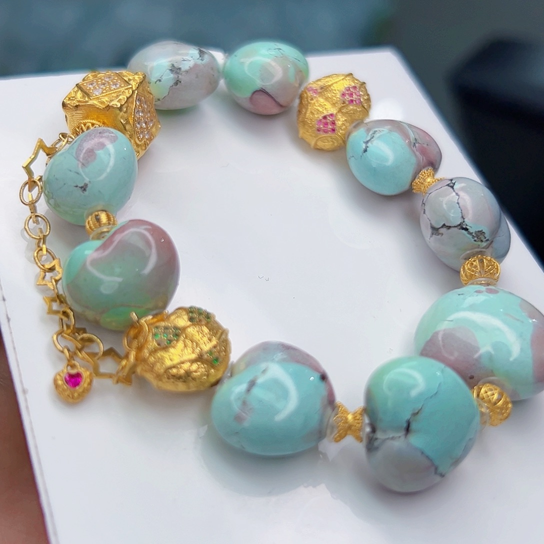 绿松石珠宝奇石18K金镶嵌