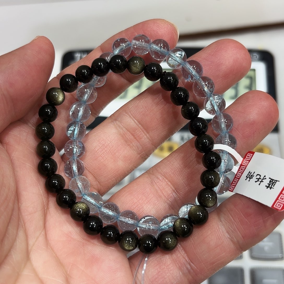 左***吖水晶未镶嵌手串金蓝