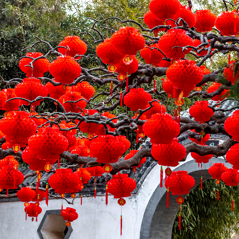 2025年小红灯笼挂饰结婚订婚树上元宵户外装饰盆栽挂件院子