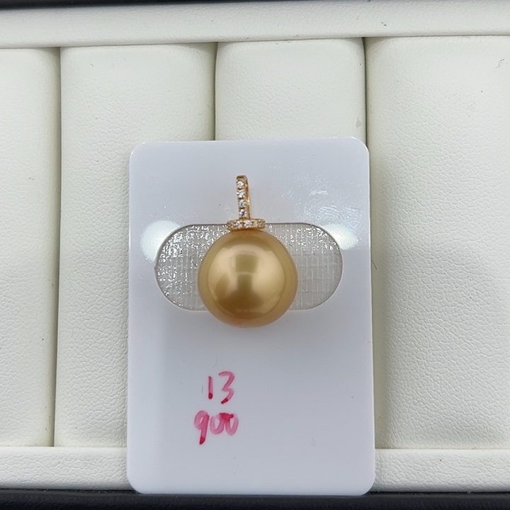 定制海水珍珠银S925镶嵌吊坠(不含链)13-14浓金金珠