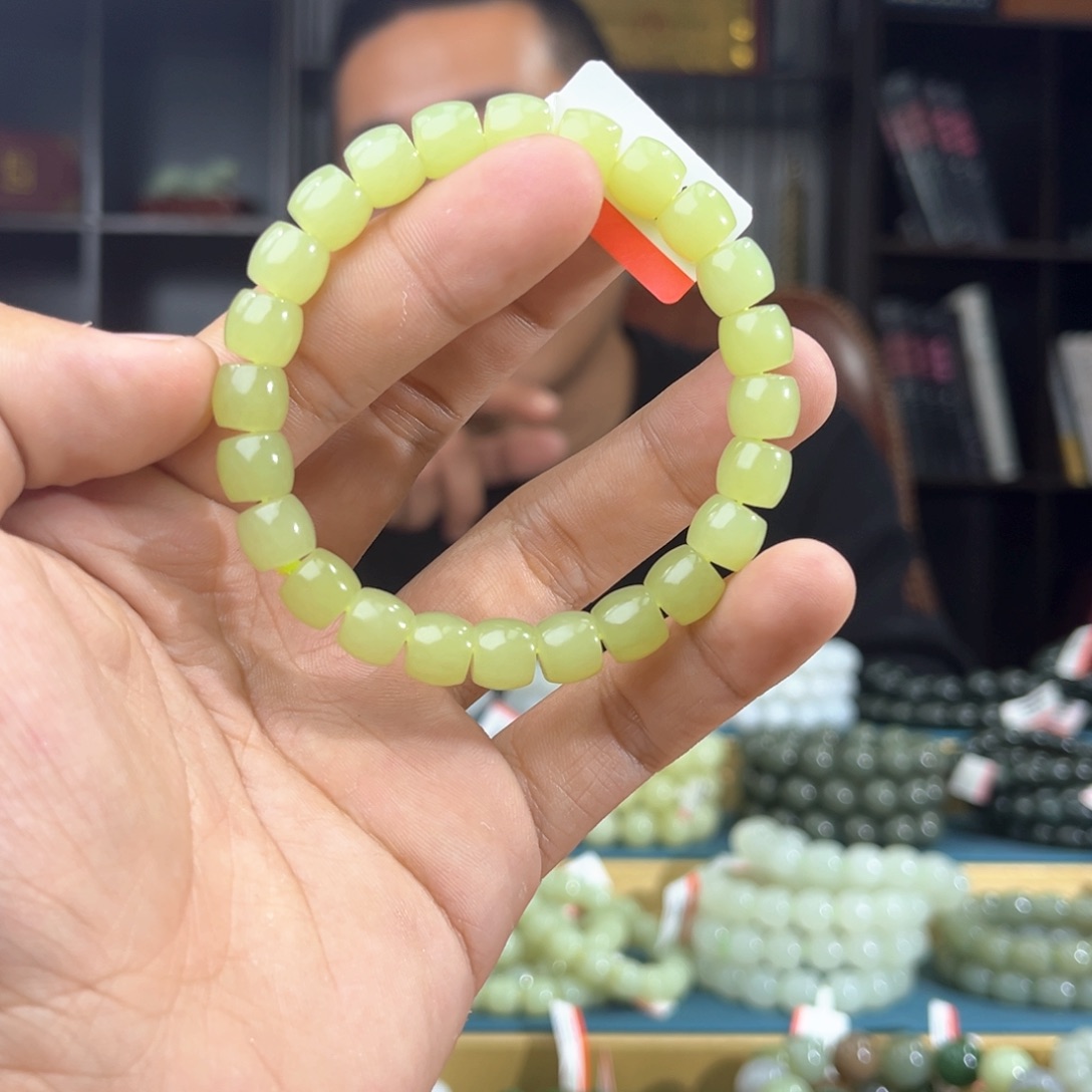 和田玉手串未镶嵌纯天然和田玉新疆若羌黄口料卡9直切