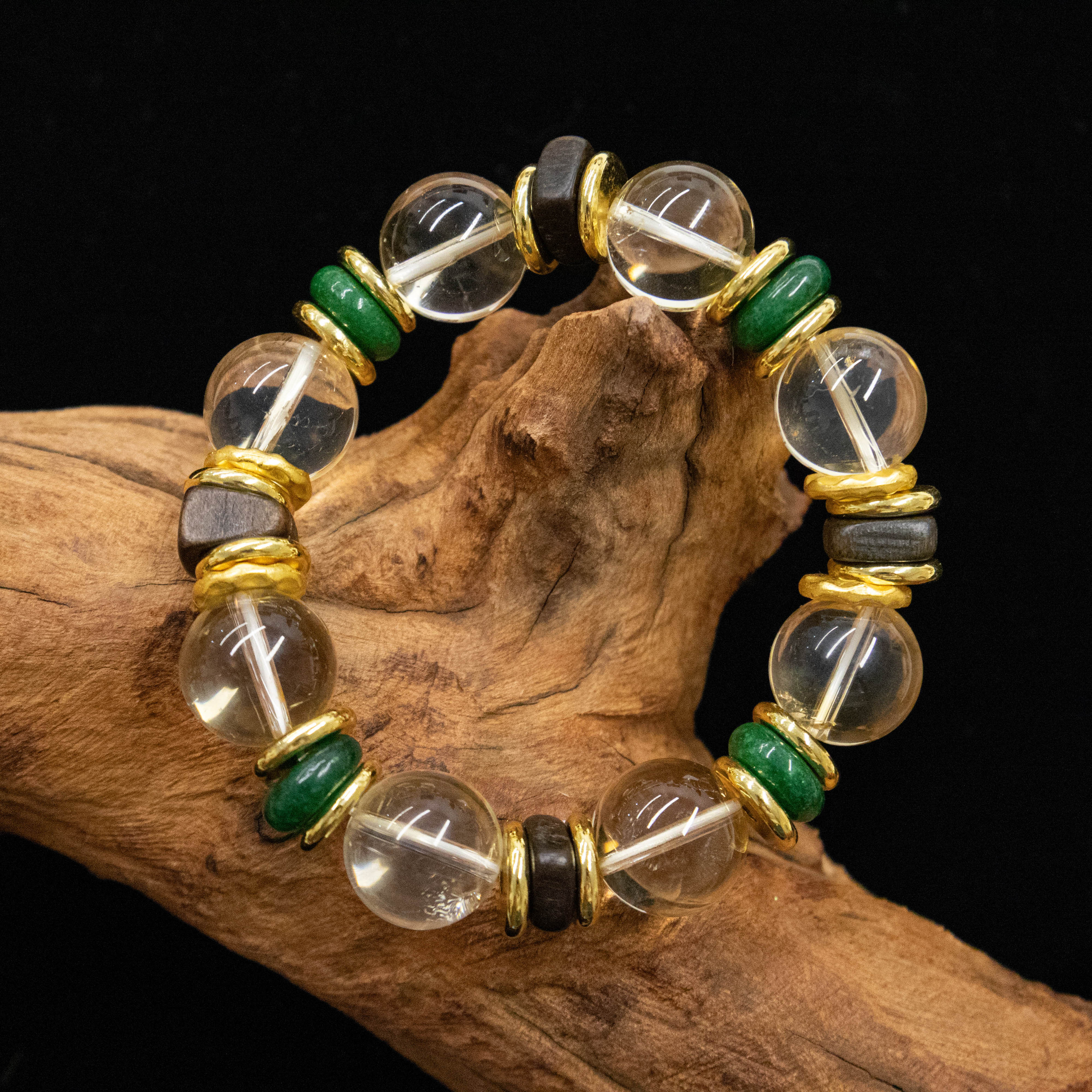 「九浔赤木」水晶手串 B1 仙女手串 ~林间夕照~ 黄绿色系撞色手串