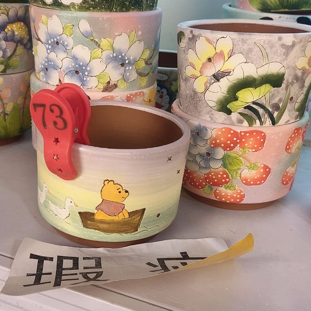 紫砂花盆红陶手绘花盆