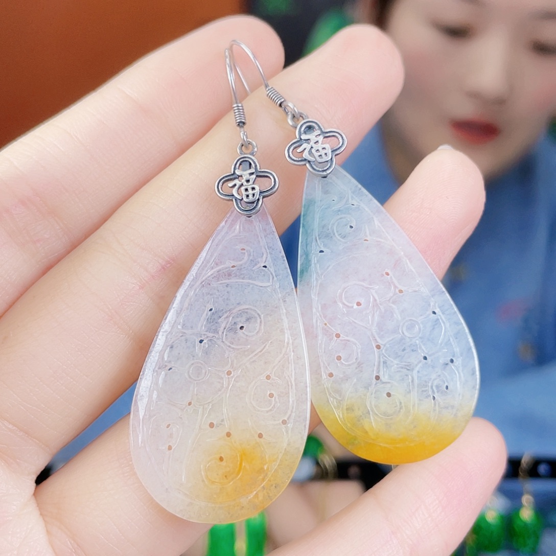 翡翠银S925镶嵌耳饰