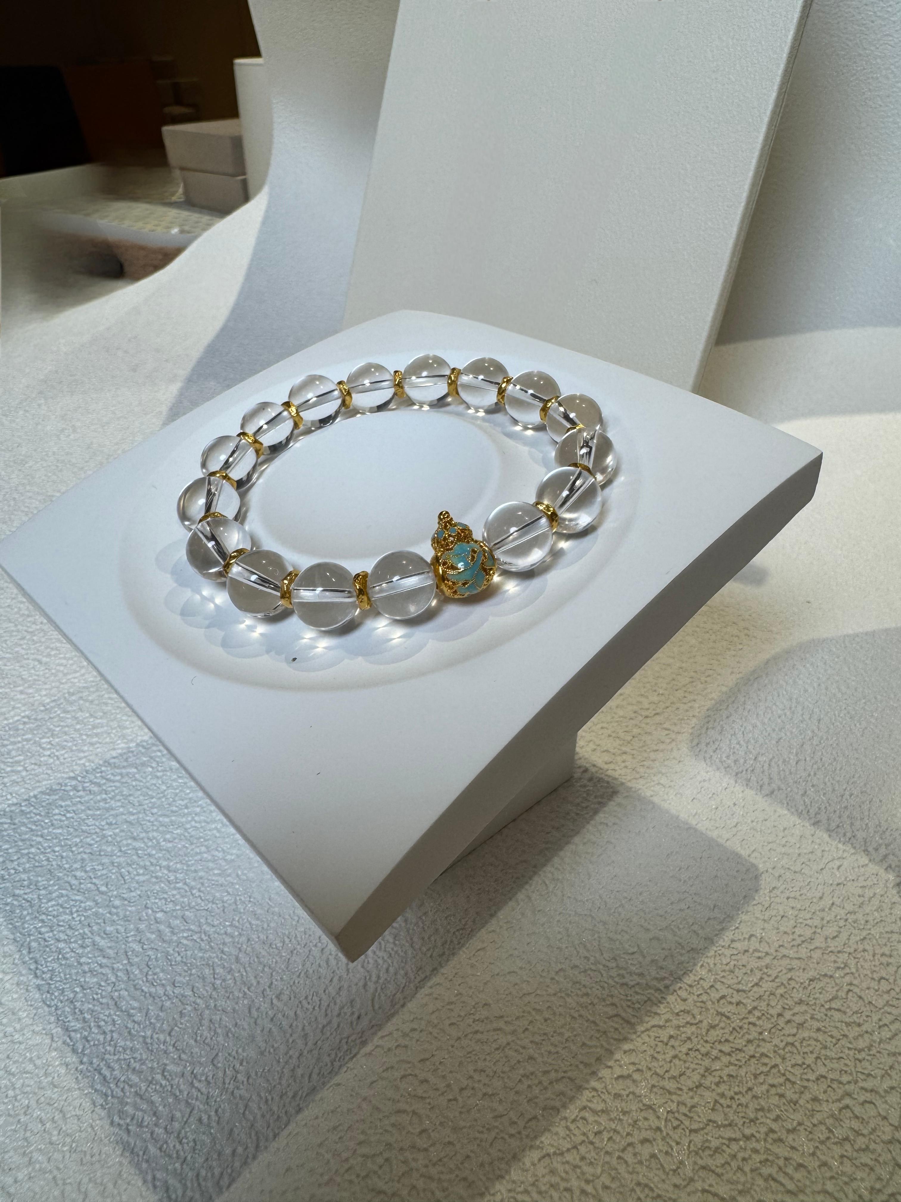 【蛤蟆公主】白水晶手串 9-10mm 纯净体 5D硬金足金配件