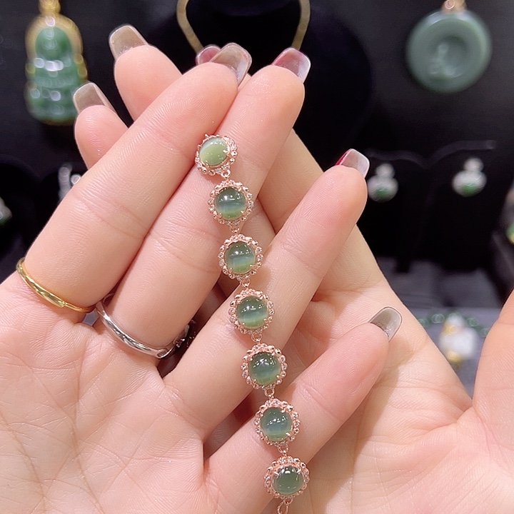 棉***糖银S925镶嵌手链和田玉