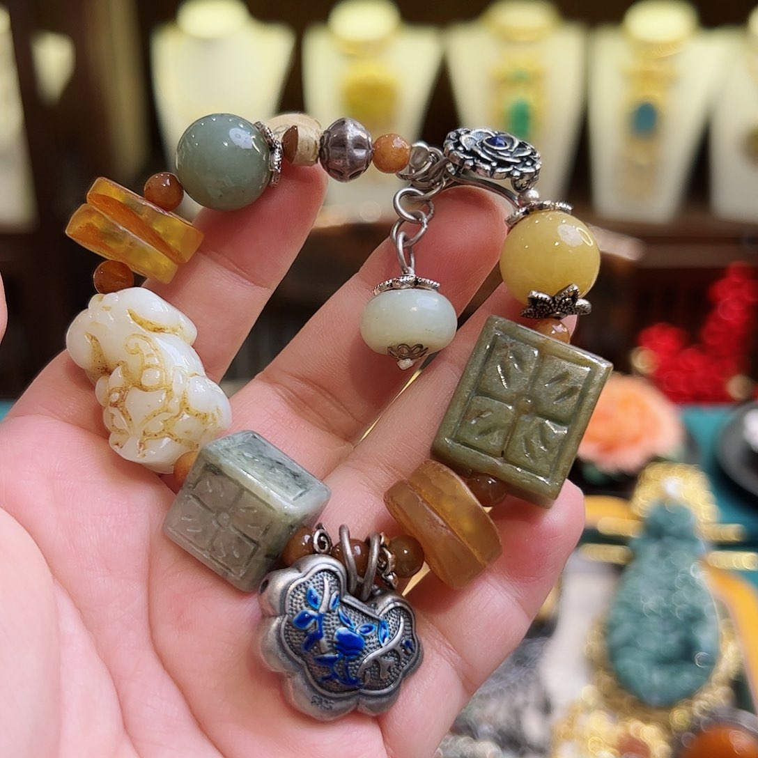 翡翠手链银S925镶嵌古风