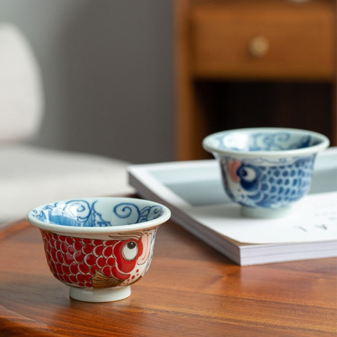 昨明 陶瓷  玉鳞 压手对杯手工简约中式陶瓷茶具创意茶杯