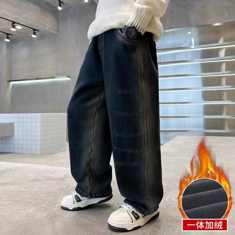 F00813童装男童秋冬加绒牛仔裤2025年新款休闲牛仔长裤男童时尚潮