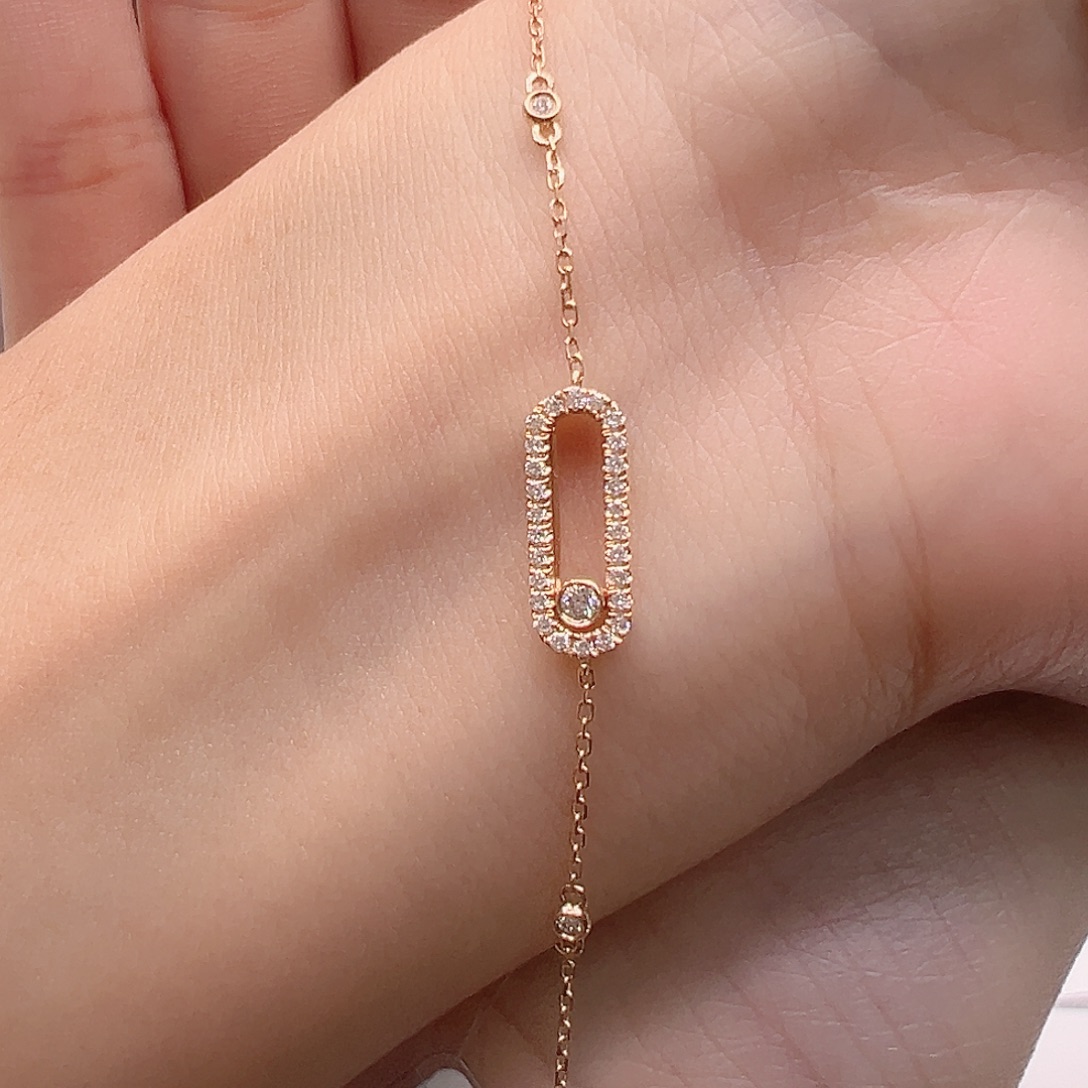 实验室培育钻石18K金镶嵌0.144ct K玫瑰金单钻滑动手链