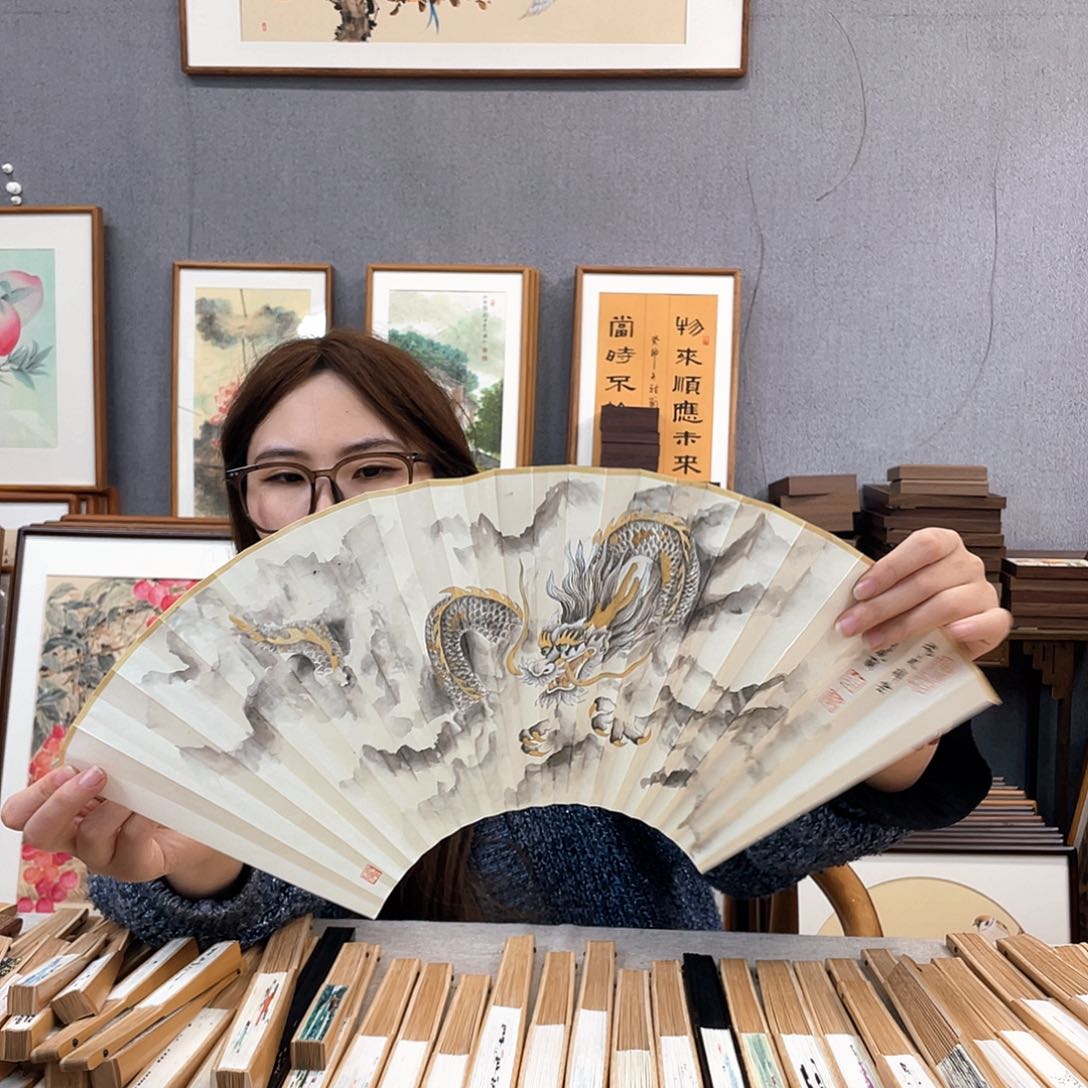 国画95寸玉竹-纯手绘-文玩扇骨（默认粘好）