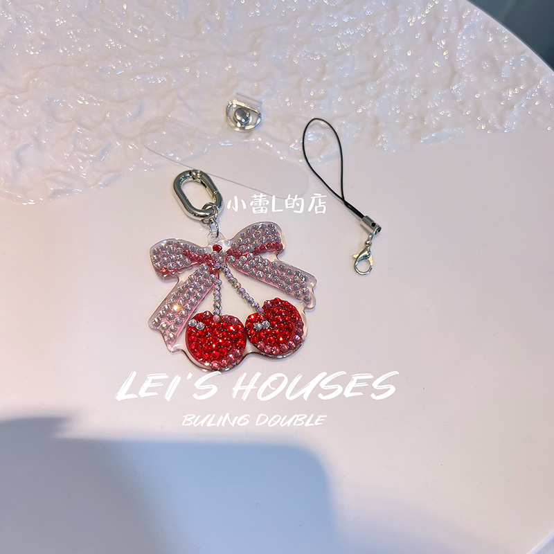 樱桃双面水钻手机挂件手机链钥匙扣包包挂件通用创意立体个性