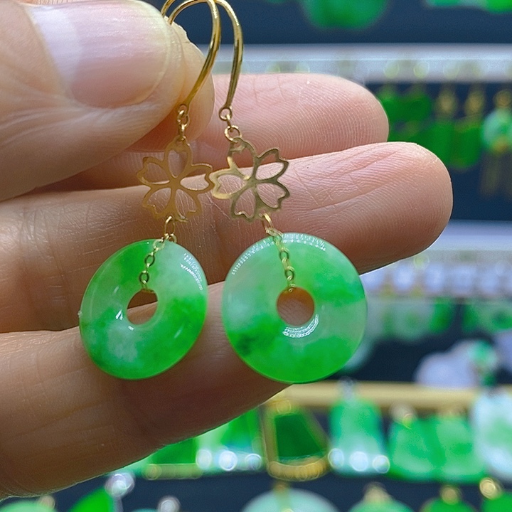 翡翠18K金镶嵌耳饰耳坠