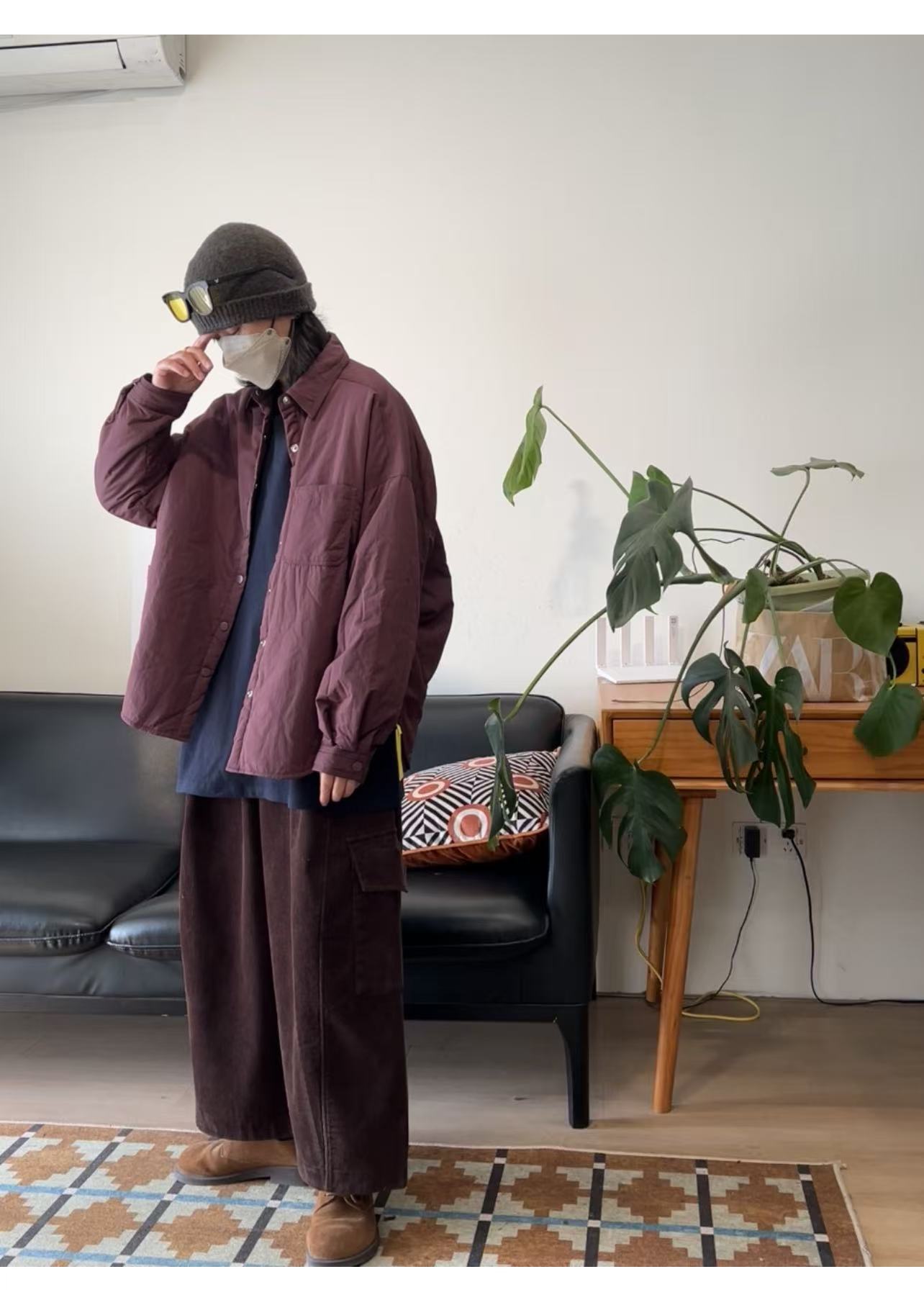 日系复古颜色好正巨好看的薄棉蓝休闲宽松的衬衣