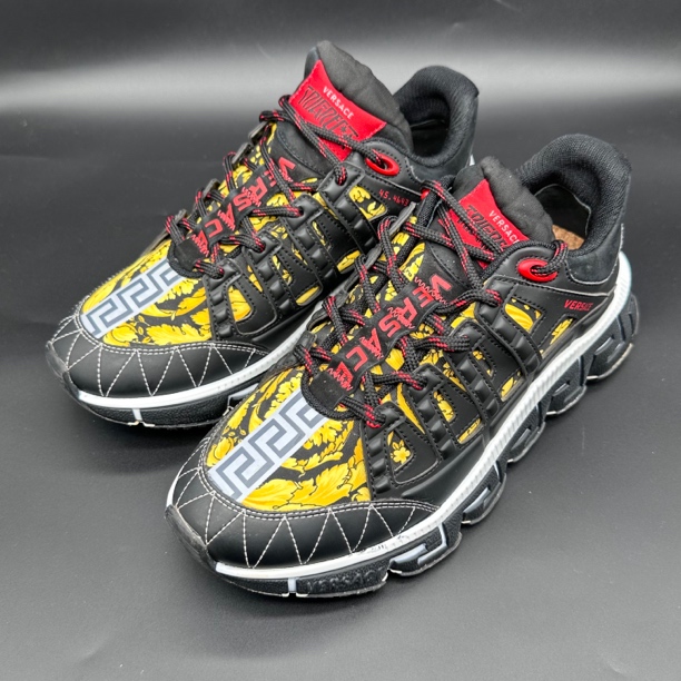 95新 VERSACE/范思哲 黑金时尚黑红百搭厚底老爹鞋 40欧 奢f