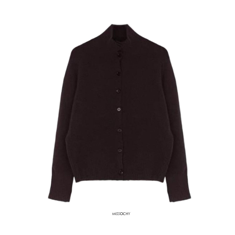 钮扣领混纺羊毛牦牛绒开衫