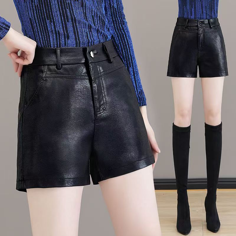#948皮短裤秋冬新款高腰直筒修身显瘦a字休闲靴裤