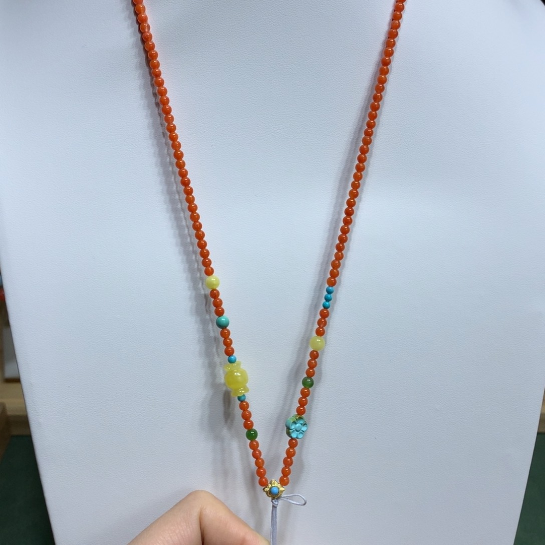 南红玛瑙颈饰银S925镀金镶嵌万能链