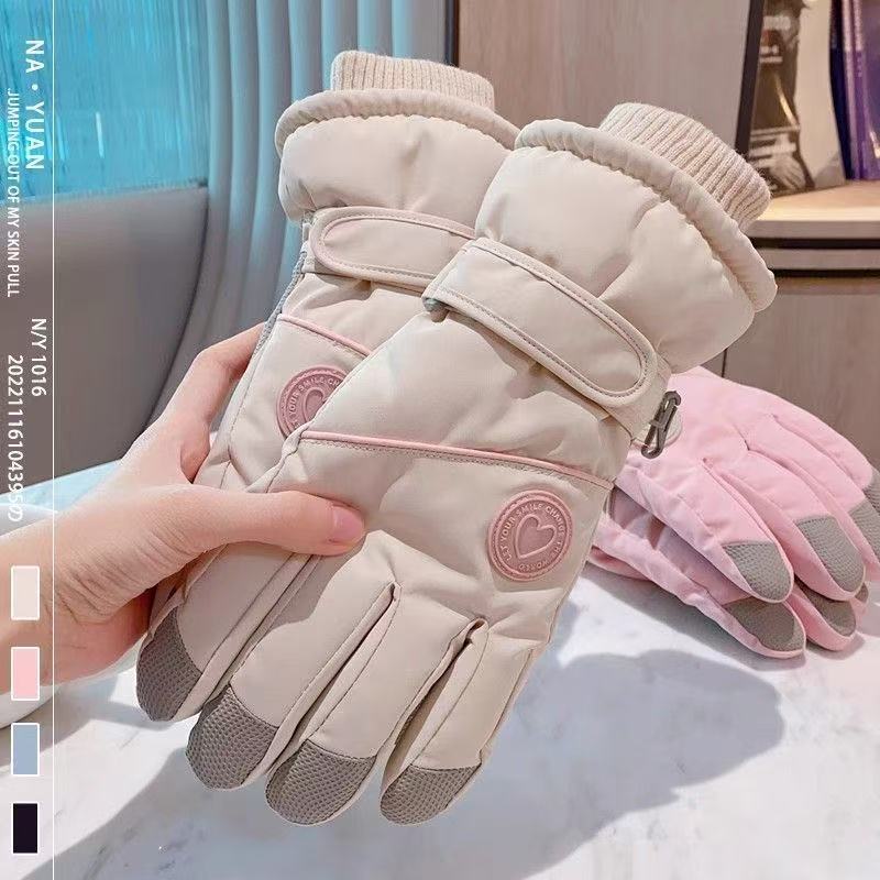 多巴胺拼色滑雪手套女生冬季软妹可爱加绒可触屏保暖骑行防寒防水