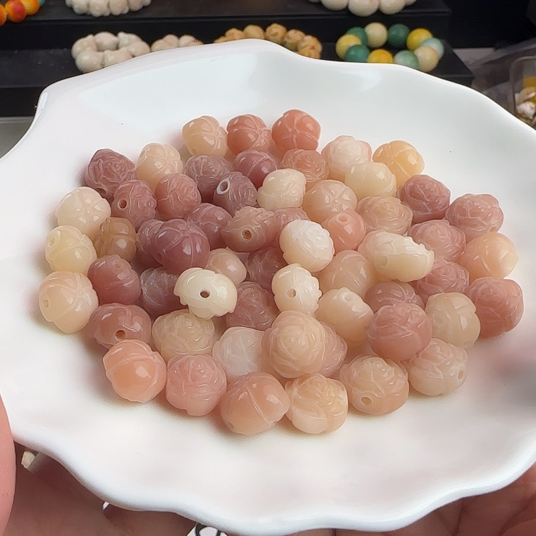 手串菩提根/象牙果卡12粉色山茶25颗