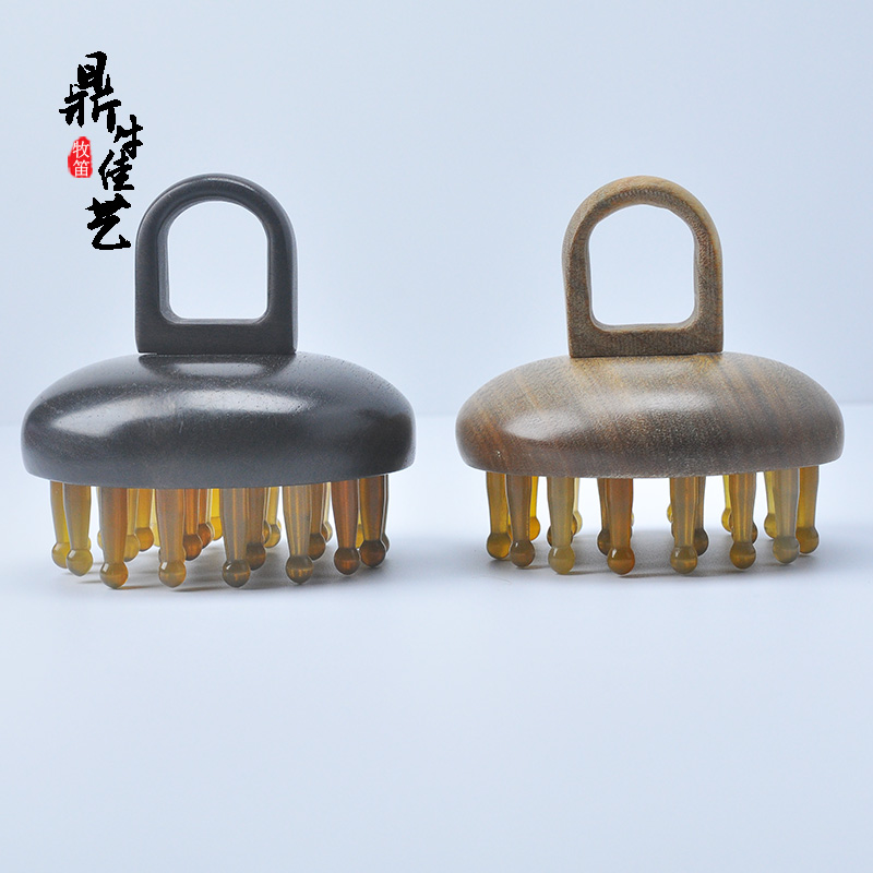 天然金丝牦牛角檀木指环款按摩梳身体头部经络疏通梳家用