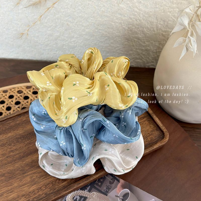 韩版蓬蓬云朵绸缎大肠发圈ins少女花朵碎花发绳马卡龙色花大号