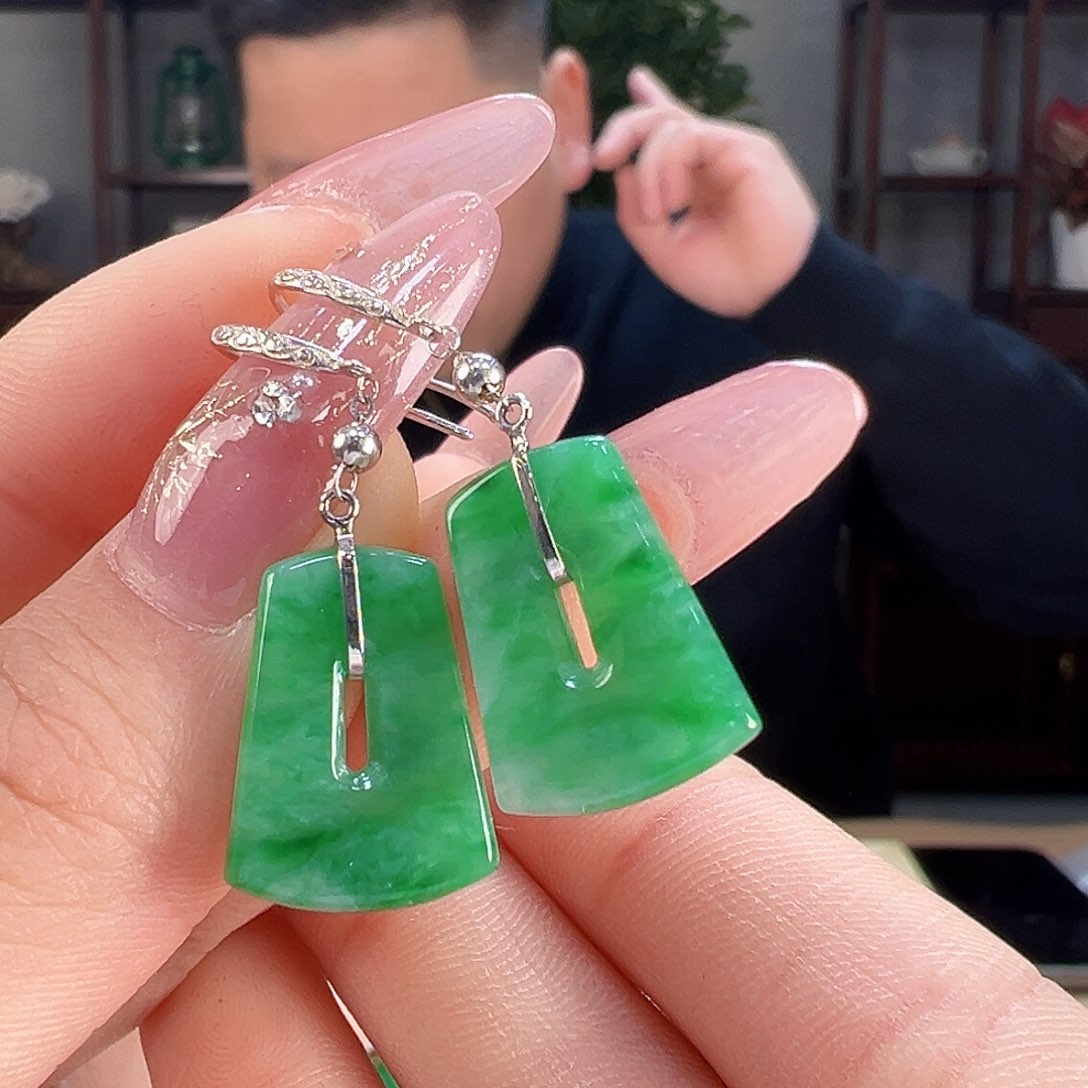 翡翠耳饰18K金镶嵌耳环11