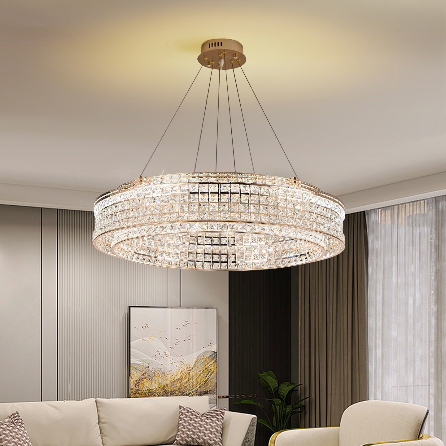 客厅水晶灯简约现代大气奢华餐厅灯具新款圆形意式轻奢卧室房间灯