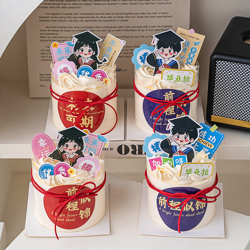 2025毕业季蛋糕装饰乘风破浪博士帽男孩女孩插件前程似锦烘焙贴纸